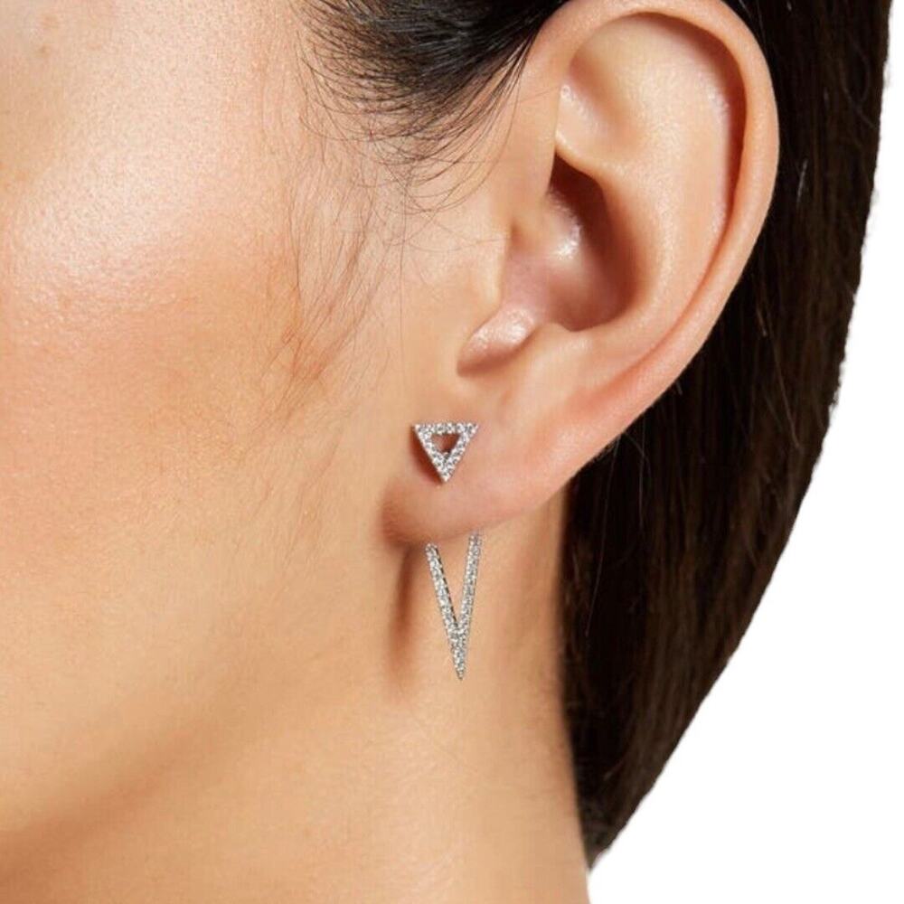 Adornia Swarovski Double Triangle Dangling Earrings NWT